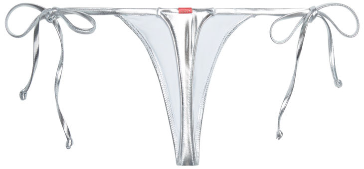 Micro G String Side Tie Bikini in Chrome Silver