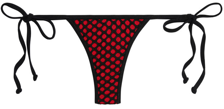 Red & Black Mesh Thong Bottom image