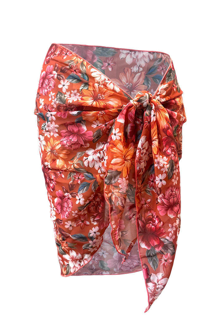Orange Hibiscus Harmony Sheer Chiffon Sarong Cover Up image