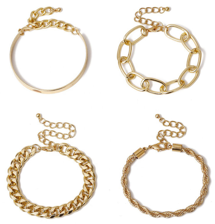 Four Piece Polished Gold Bracelet Set - DOLL