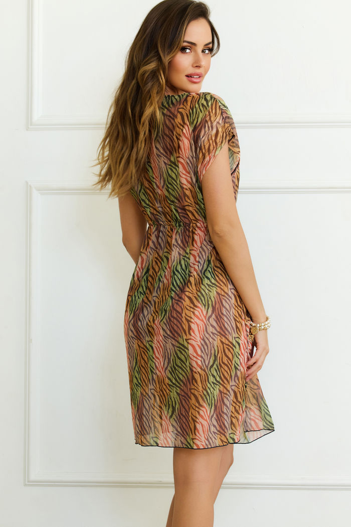 Sahara Zebra Open Mesh Cover Up w/ Drawstring Waist image