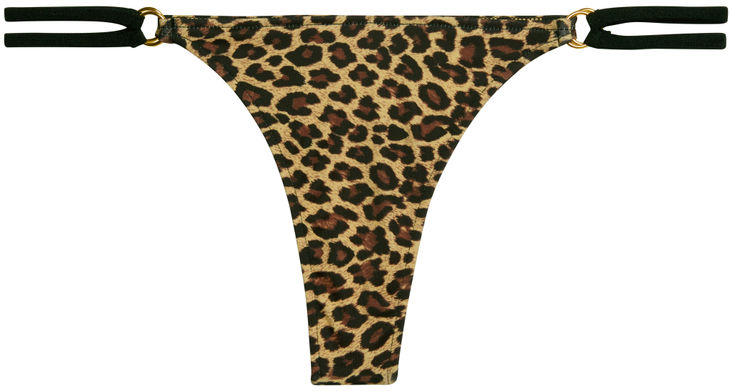 Leopard & Black Double Strap Side Loops Brazilian Thong Bikini Bottom image
