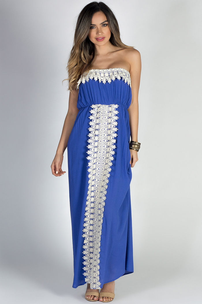 crochet lace trim maxi dress