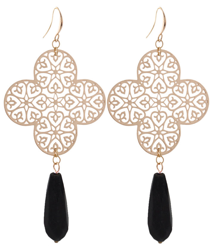 Lamai Black Tassel Gold Clover Earrings image
