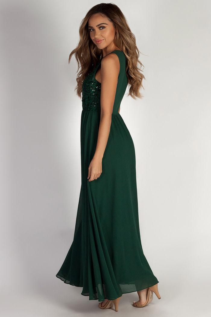 Hunter green outlet lace maxi dress