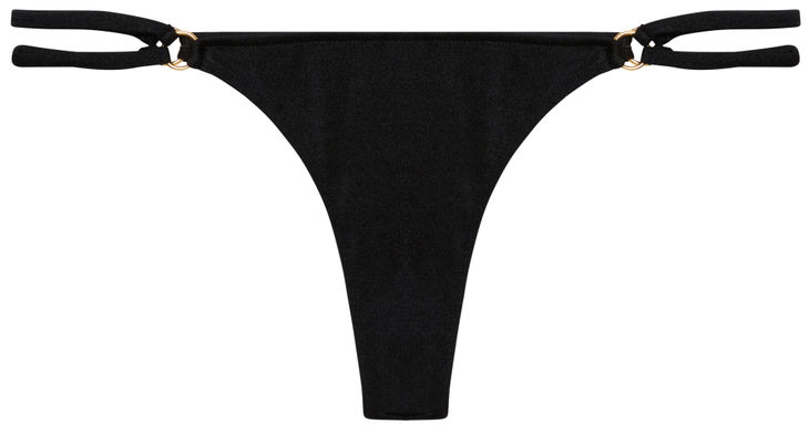 Black Double Strap Side Loops Brazilian Thong Bikini Bottom image