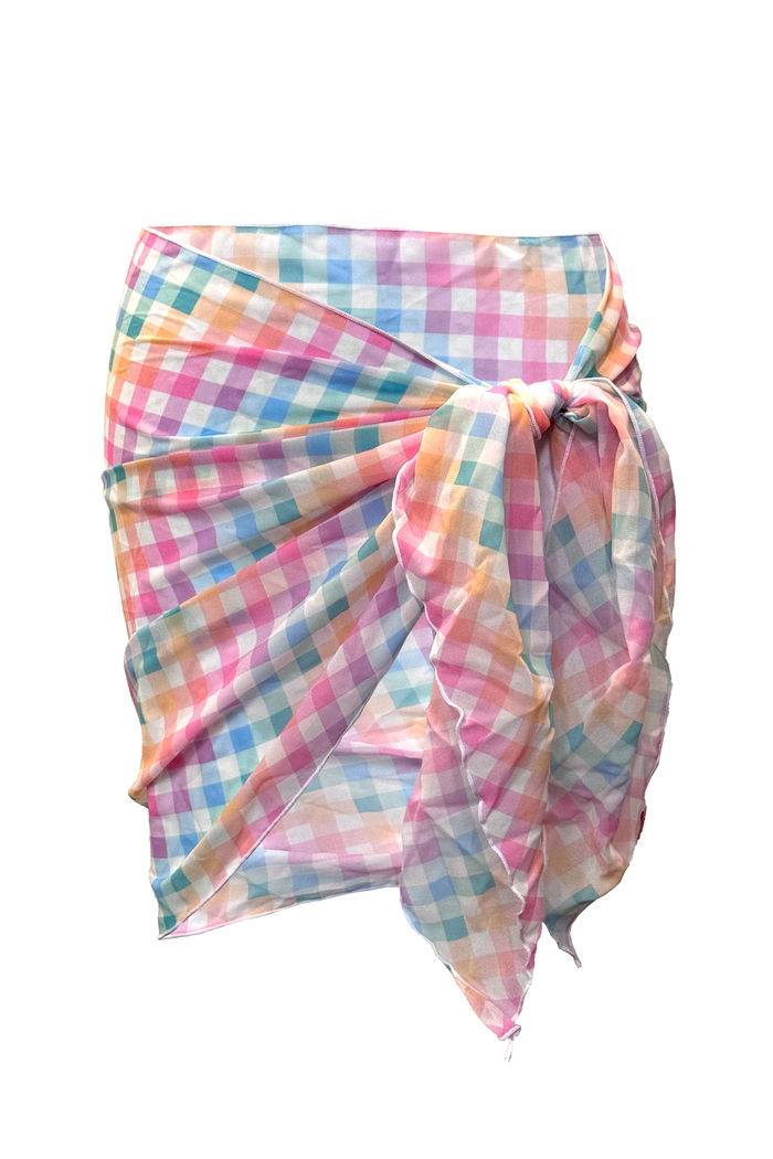 Pastel Rainbow Gingham Sheer Chiffon Sarong Cover Up image