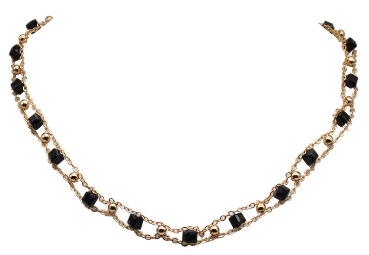 Black Square Ball Bead Link Necklace image