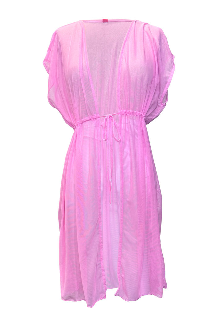 Pink Open Mesh Cover Up w/ Drawstring Waist image