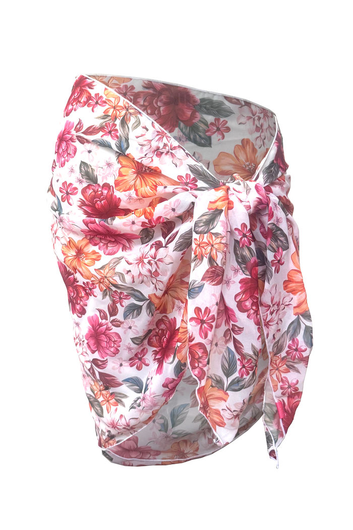 White Hibiscus Harmony Sheer Chiffon Sarong Cover Up image