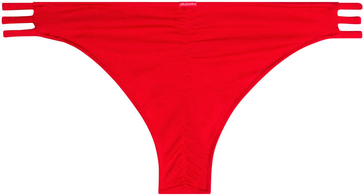Solid Red Triple Strap Classic Scrunch Bikini Bottoms image