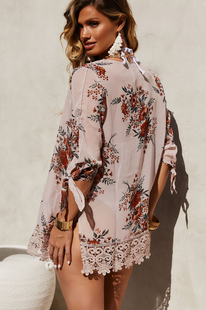 Sweetheart Floral & Lace Kimono Cover Up image