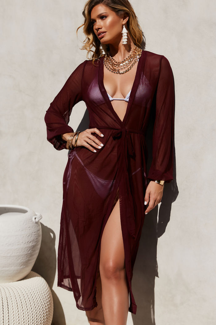 Wanderlust Burgundy Chiffon Kimono Cover Up image