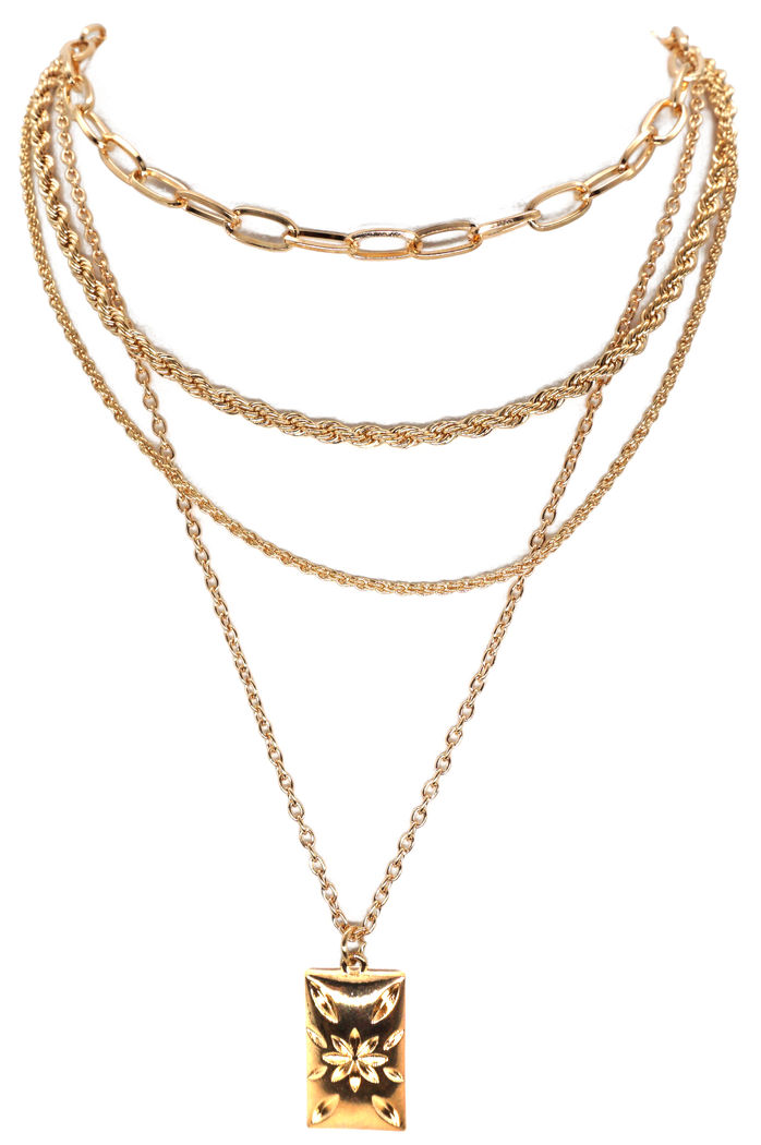 Golden necklace in Layering-style