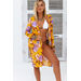 Serena Mustard Mesh Peony Floral Beach Cover Up thumbnail