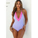 Lolita Lilac V-Neck Pink Edge Lace Halter One Piece Swimsuit thumbnail