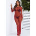 Red Mesh Long Sleeve Embellished Maxi Cover Up thumbnail