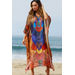 "Tia Maria" Navy & Brown Leopard Print Chiffon Poncho Cover Up thumbnail