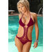 Jacaranda Burgundy Sexy Crochet Monokini Scrunch Bottom One Piece Swimsuit thumbnail