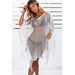 Illustrious Metallic Silver Knit Crochet Fringed Crop Poncho thumbnail