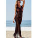 Chianti Black Fringed Crochet Maxi Beach Dress Cover Up thumbnail