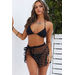 Embellished Black Mesh Wrap Tie Sarong Cover Up thumbnail