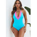 Lolita Aqua V-Neck Neon Pink Edge Lace Halter One Piece Swimsuit thumbnail