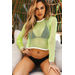 Aries Neon Lime Long Sleeve Mesh Crop Top Cover Up thumbnail