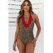 Lolita Leopard V-Neck Red Edge Lace Halter One Piece Swimsuit thumbnail