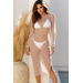 Ivory Mesh Embellished Long Sleeve Midi Cover Up thumbnail