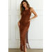 Playa Bella Brown Maxi Lace and Tassel Dress Cover Up thumbnail