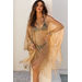 Luster Metallic Gold Knit Crochet Fringed Crop Poncho thumbnail
