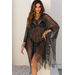 Luster Metallic Black Knit Crochet Fringed Crop Poncho thumbnail